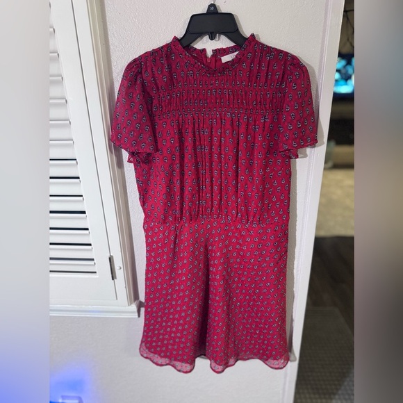 LOFT Vibrant Red Midi Dress with Geometric Design - Picture 7 of 8